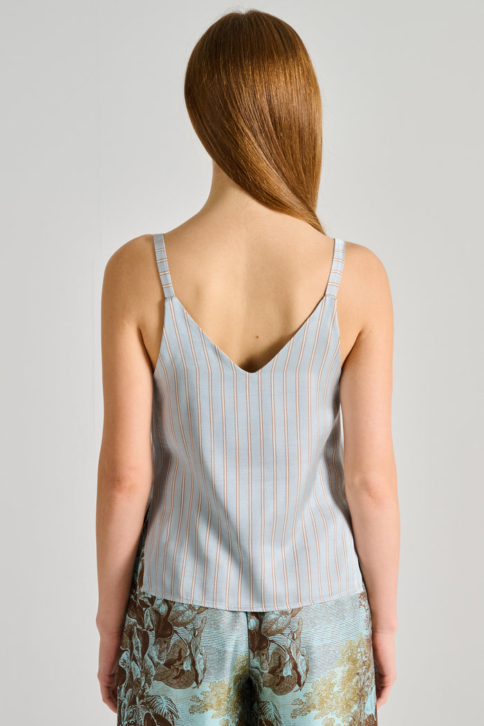  Co.go. Funky Pin Striped Blue Fabric Top Azzurro Donna - 3