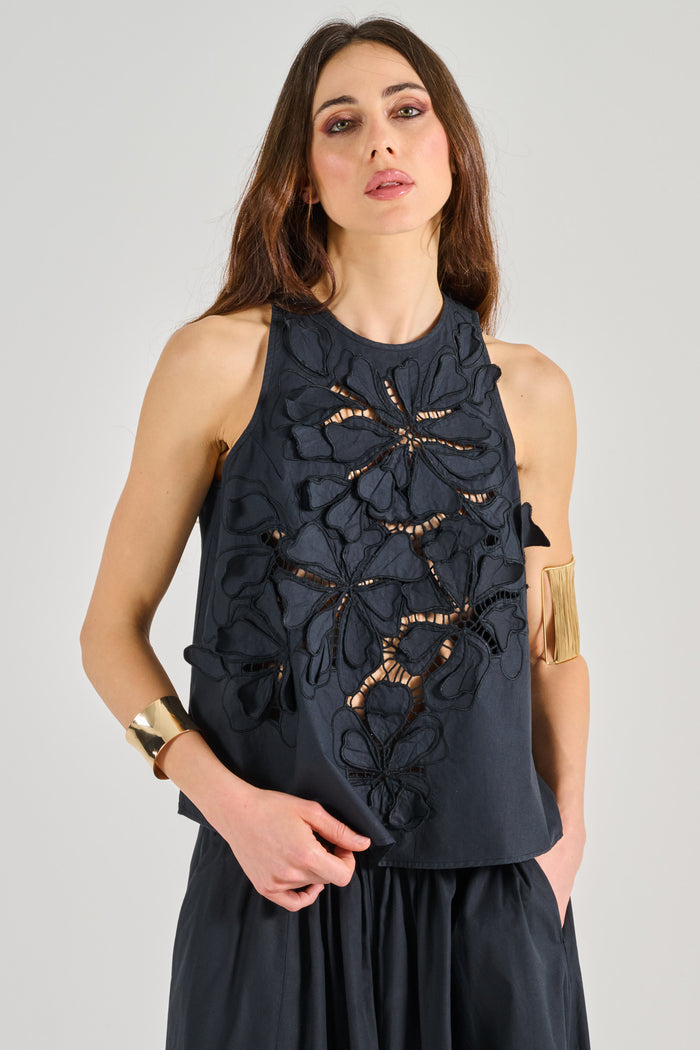 Forte Forte En Fleur Cotton Popeline Top Nero Donna