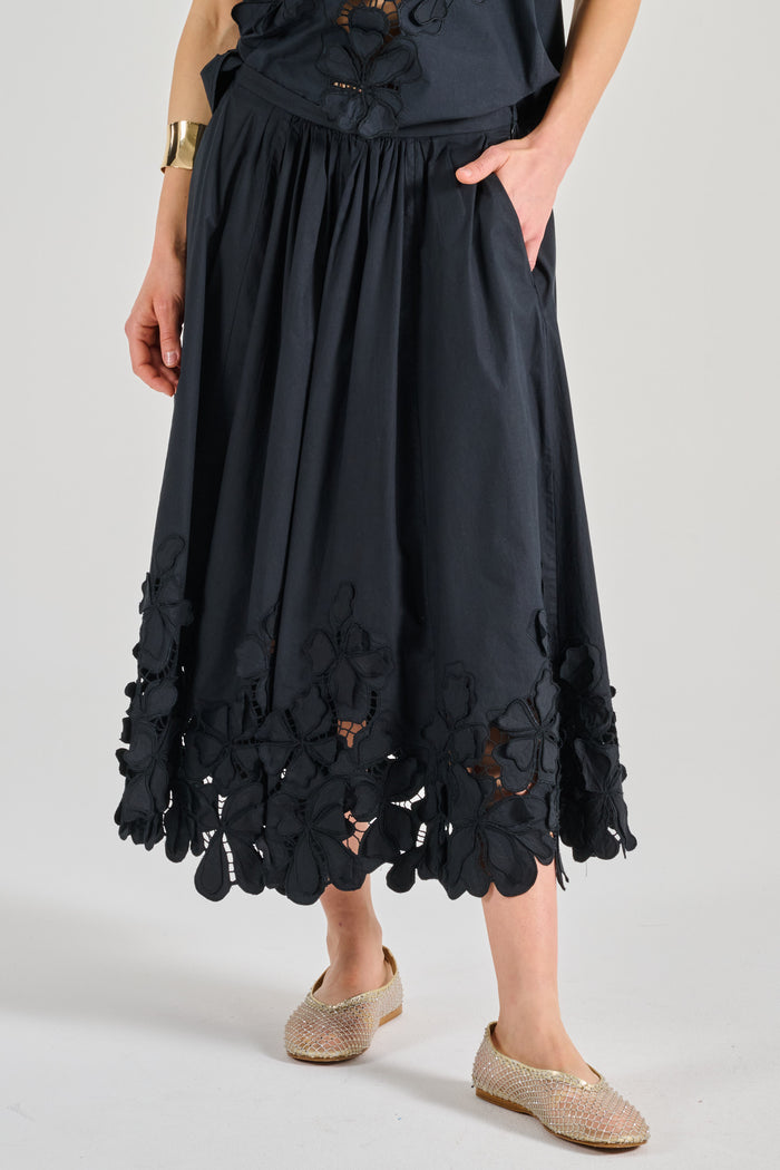 Forte Forte En Fleur Cottono Popelini Skirt Nero Donna