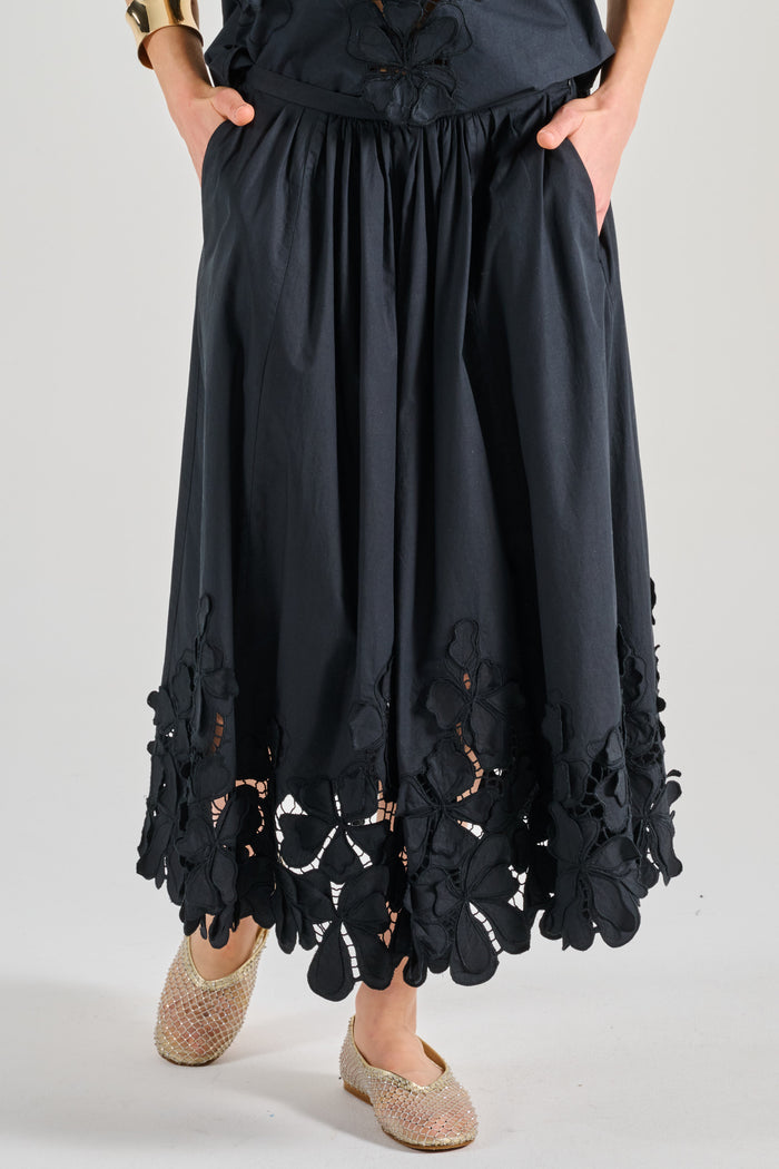 Forte Forte En Fleur Cottono Popelini Skirt Nero Donna-2