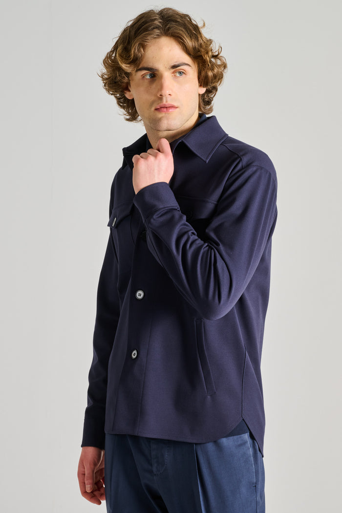 Harris Wharf London Shirt Jacket Techno Viscose Blu Uomo