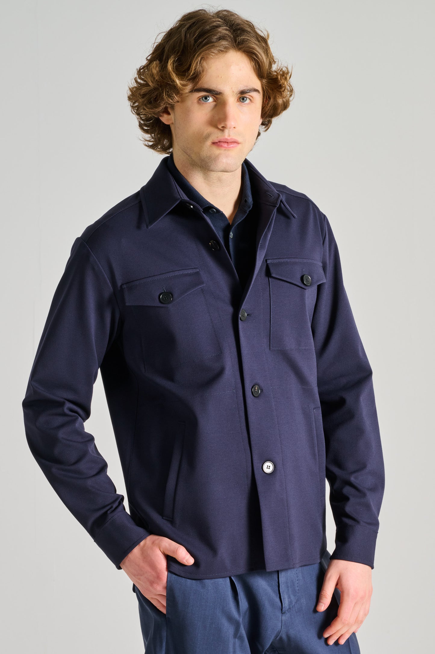  Harris Wharf London Shirt Jacket Techno Viscose Blu Blu Uomo - 2