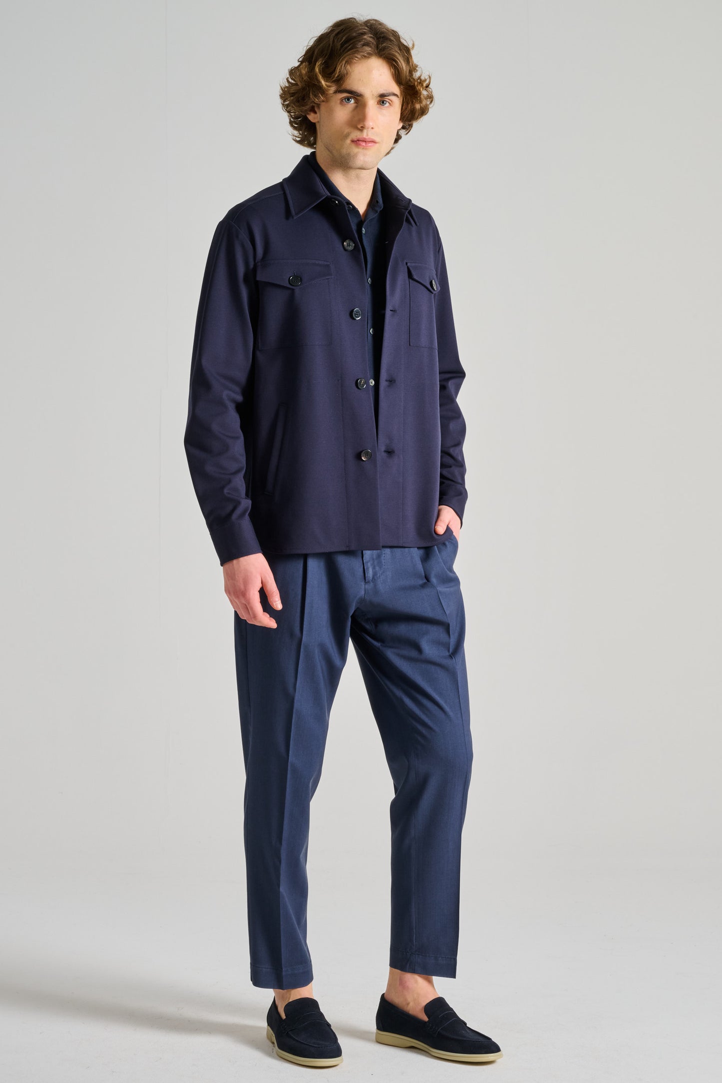  Harris Wharf London Shirt Jacket Techno Viscose Blu Blu Uomo - 3