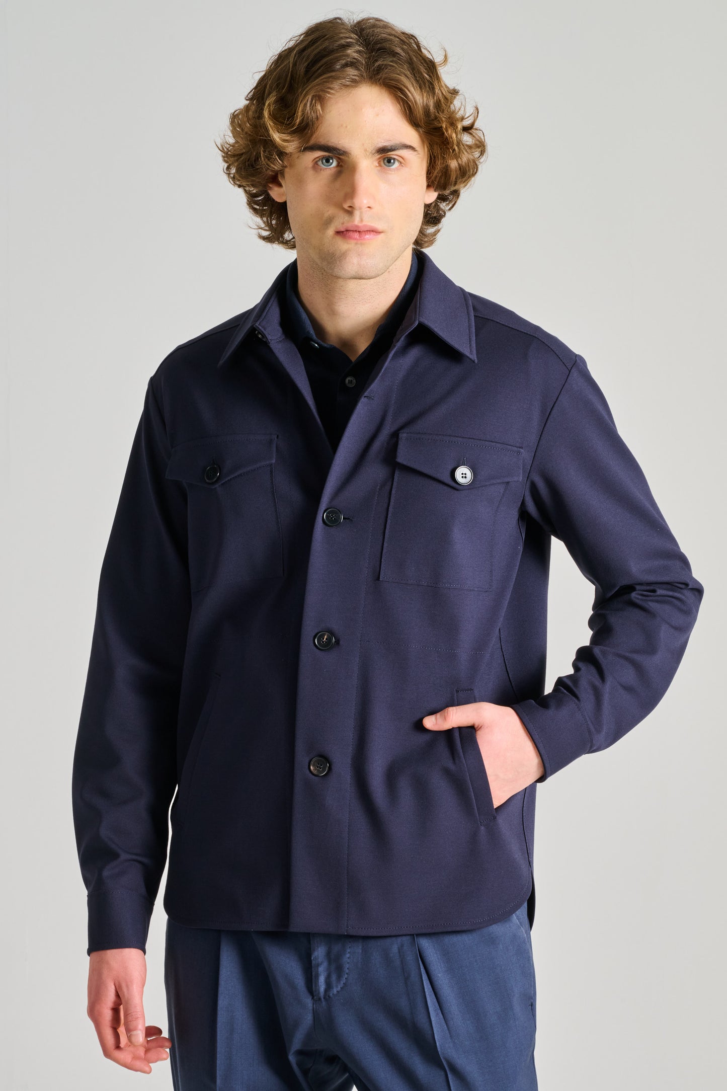  Harris Wharf London Shirt Jacket Techno Viscose Blu Blu Uomo - 4