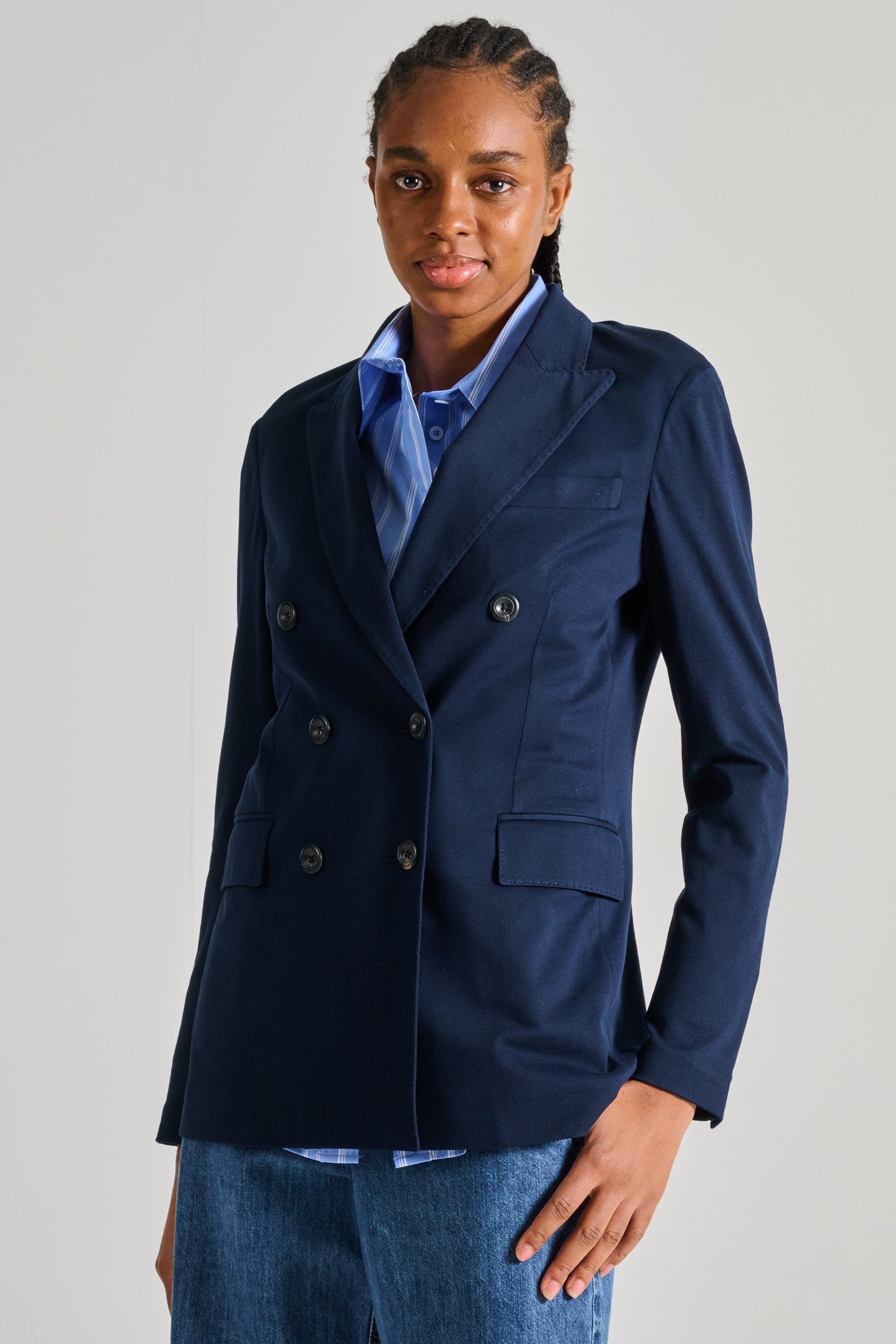  Circolo 1901 Double-breasted Piquet Jacket Blue Blu Donna - 1