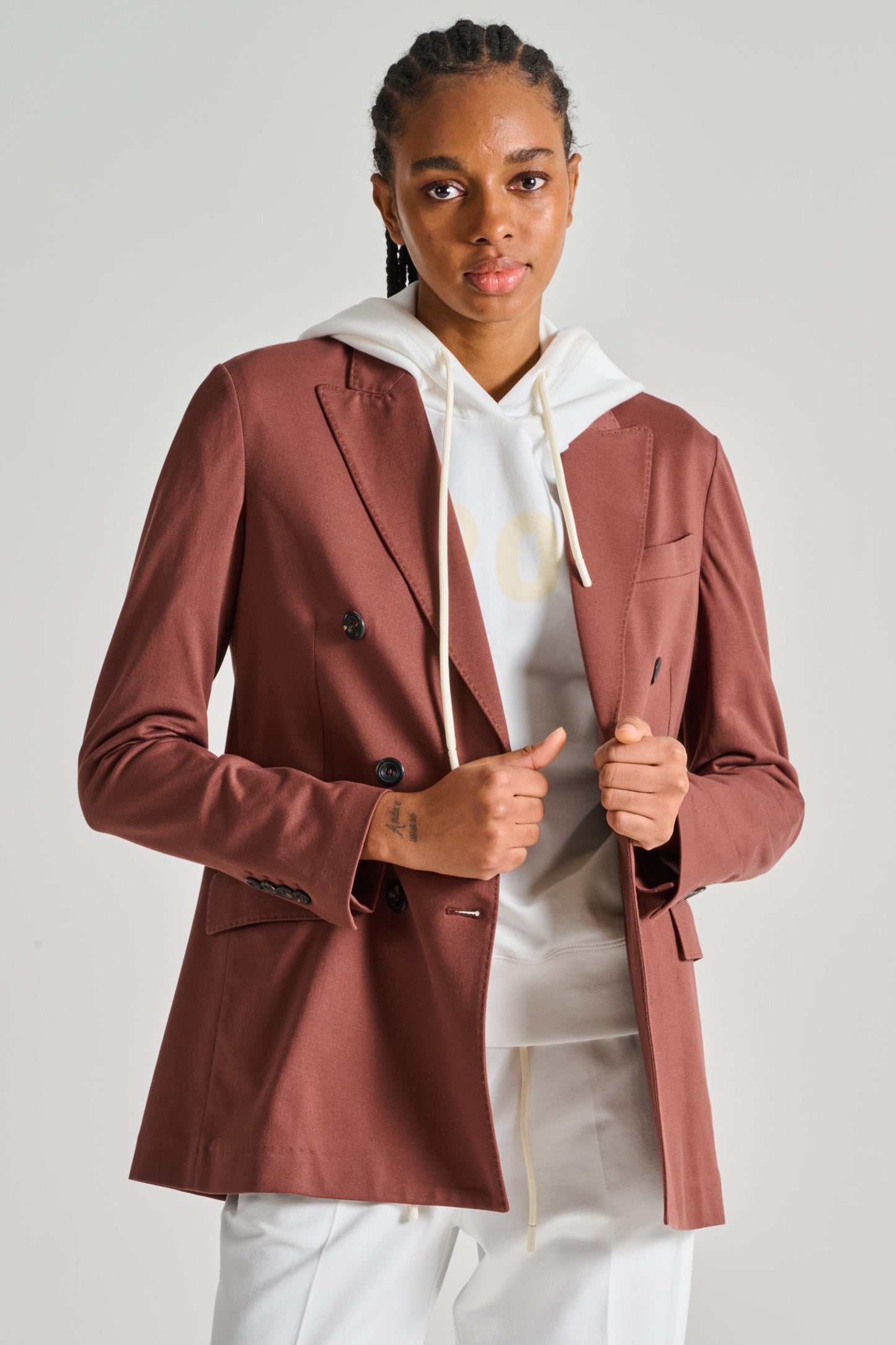  Circolo 1901 Double Breasted Piquet Jacket Brown Marrone Donna - 1