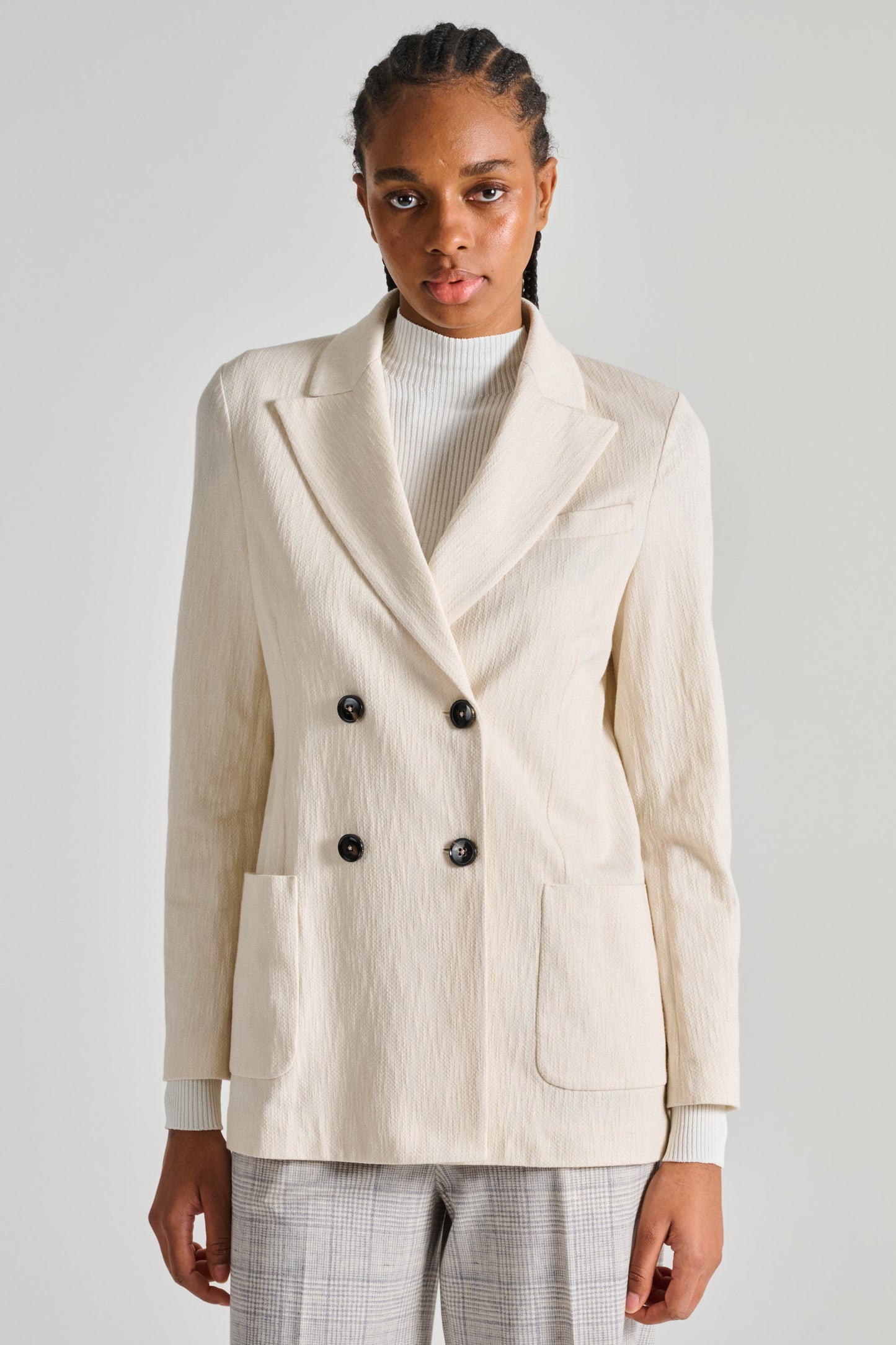  Circolo 1901 Double-breasted Flamed White Jacket Bianco Donna - 1