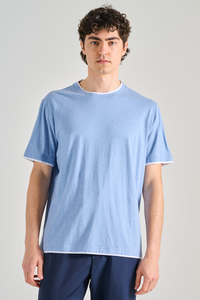 Fedeli T-shirt Duo Mm Jersey Melange Azzurro Uomo