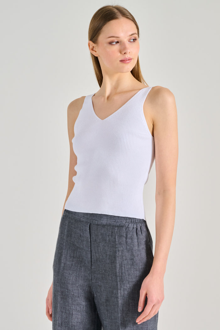 Purotatto Top Scollo A V Bianco Donna-2