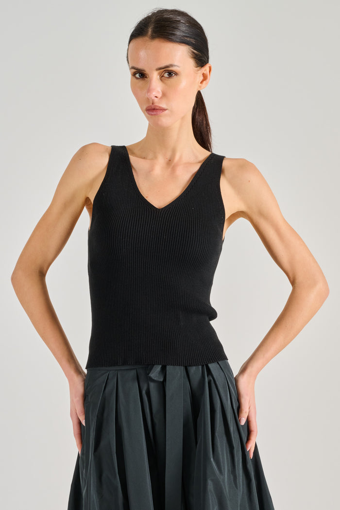 Purotatto Top Scollo A V Nero Donna