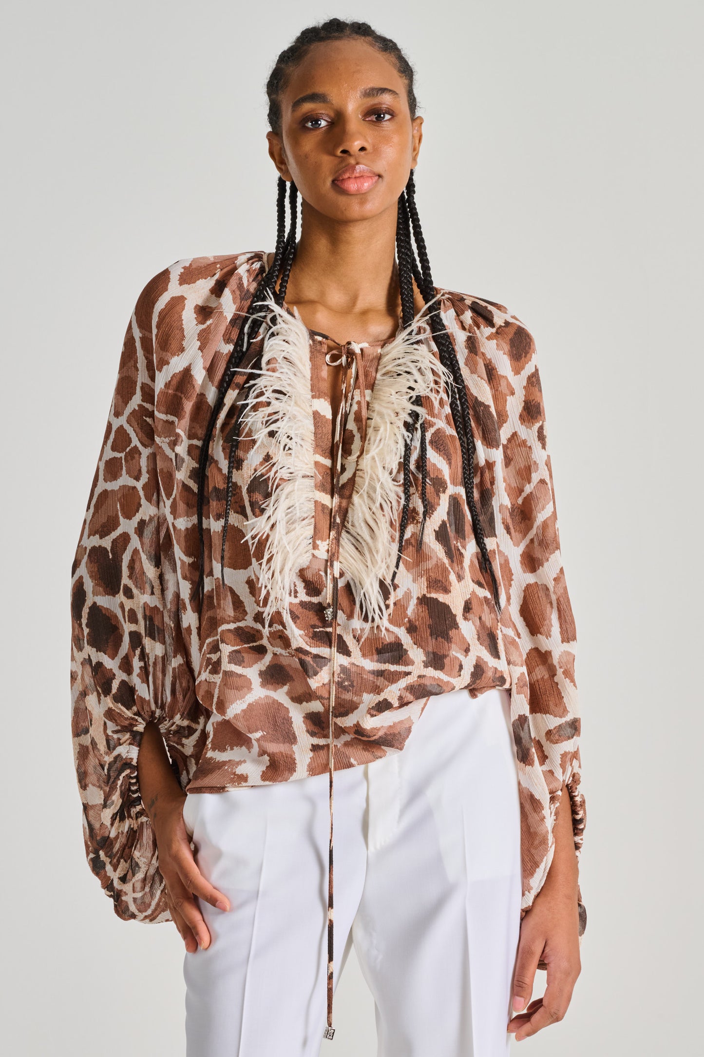  Dahlo Oversized Printed White Fabric Shirt Bianco Donna - 1