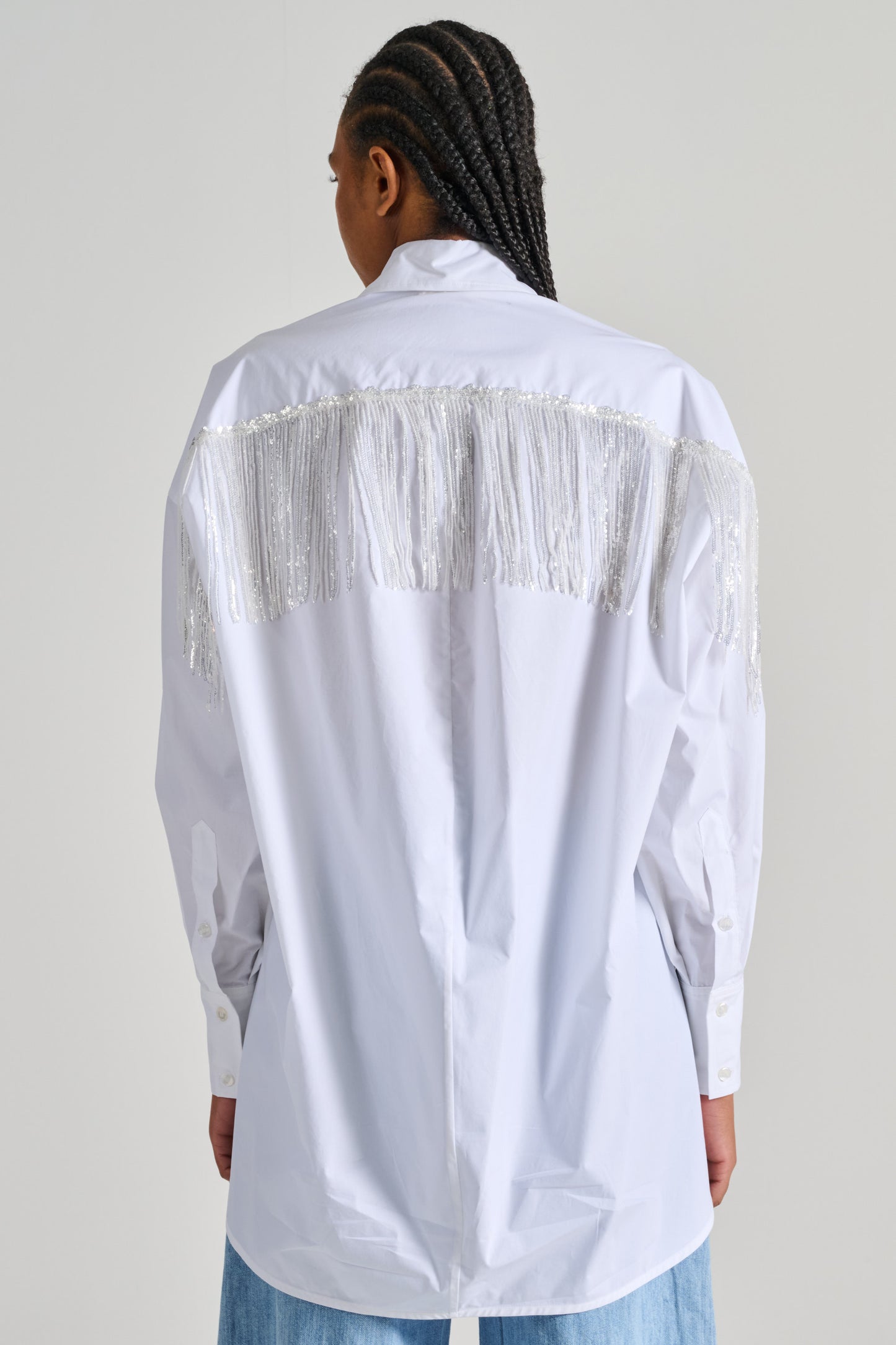  Dahlo Oversized Shirt With Sequins And White Fringe Bianco Donna - 5