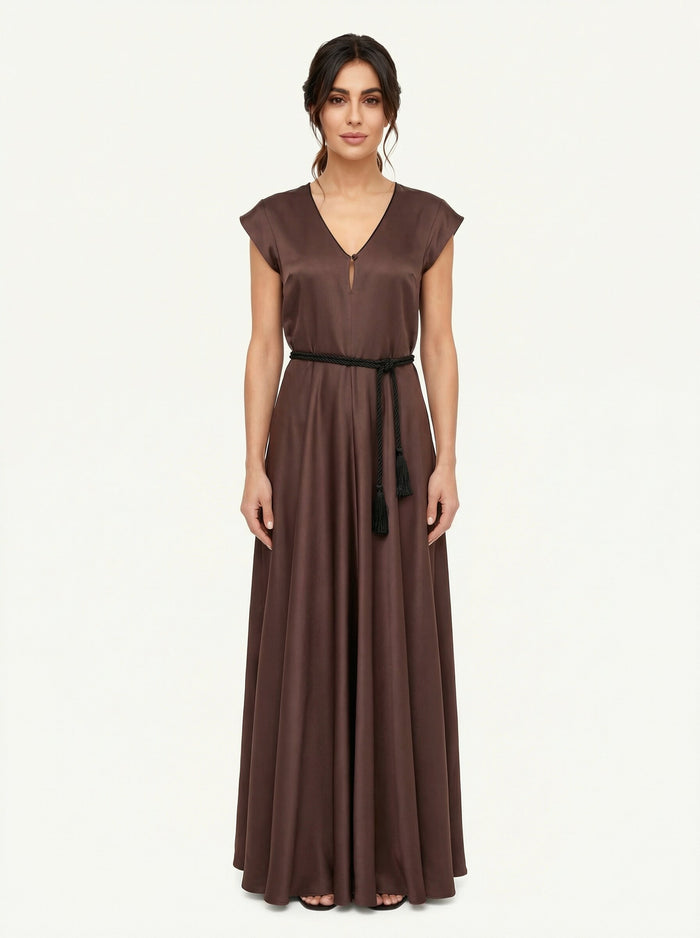  Forte_forte Abito Kaftano Shiny Envers Satin Marrone - 3