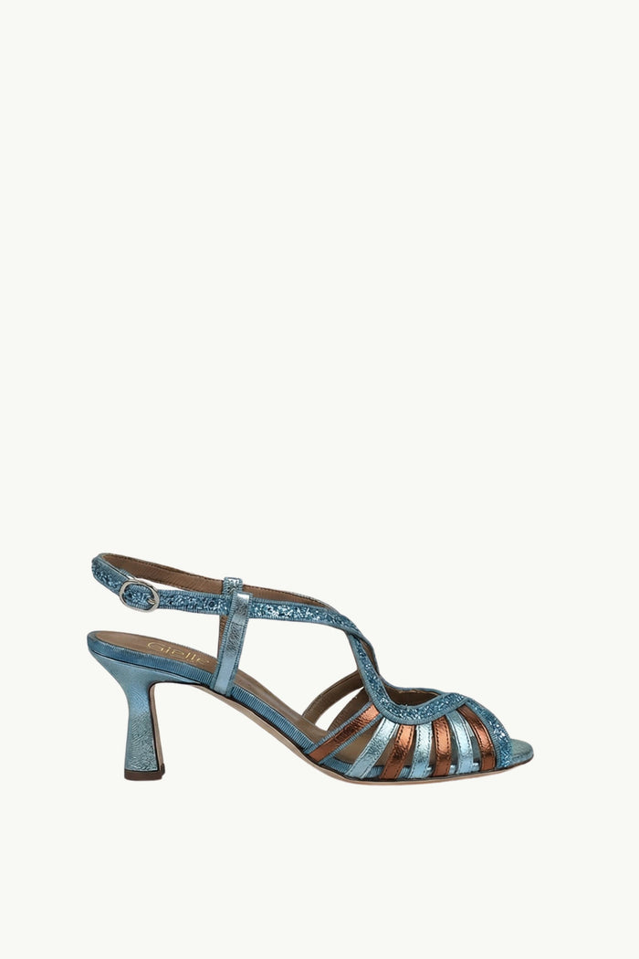  Gielle Viareggio Scarpa Con Tacco Cristallo Laminato Blu - 4