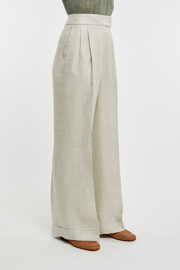 Peserico Wide Leg Linen/Viscose Trousers in Green-2