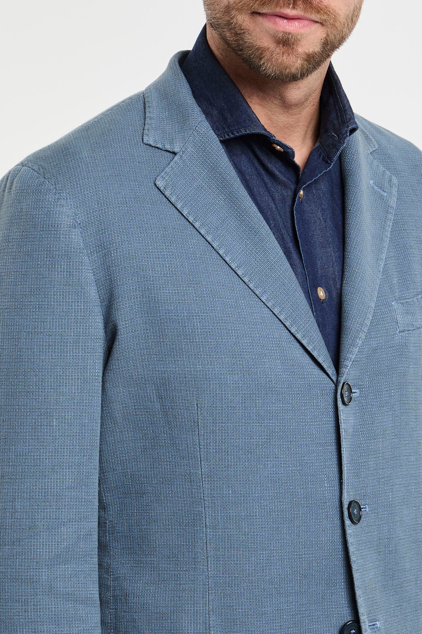  Santaniello Multicolor Jacket In Cotton/linen Blend Azzurro Uomo - 3