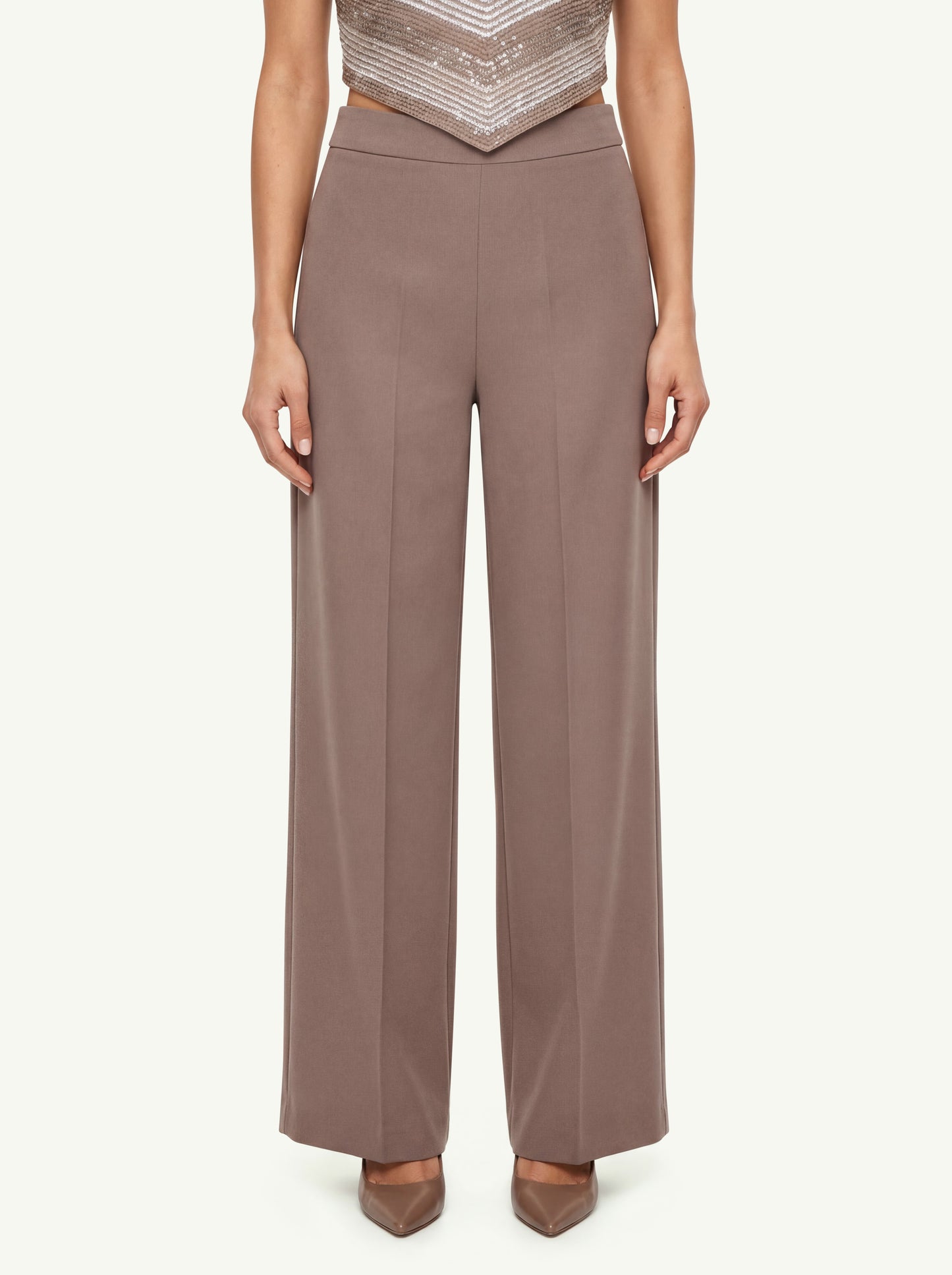  D.exterior Pantalone Enver Satin Palazzo Marrone - 1