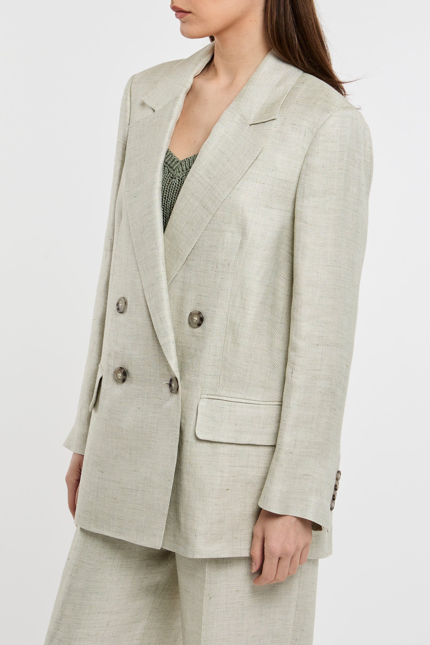  Peserico Double-breasted Linen/viscose Green Jacket Verde Donna - 4