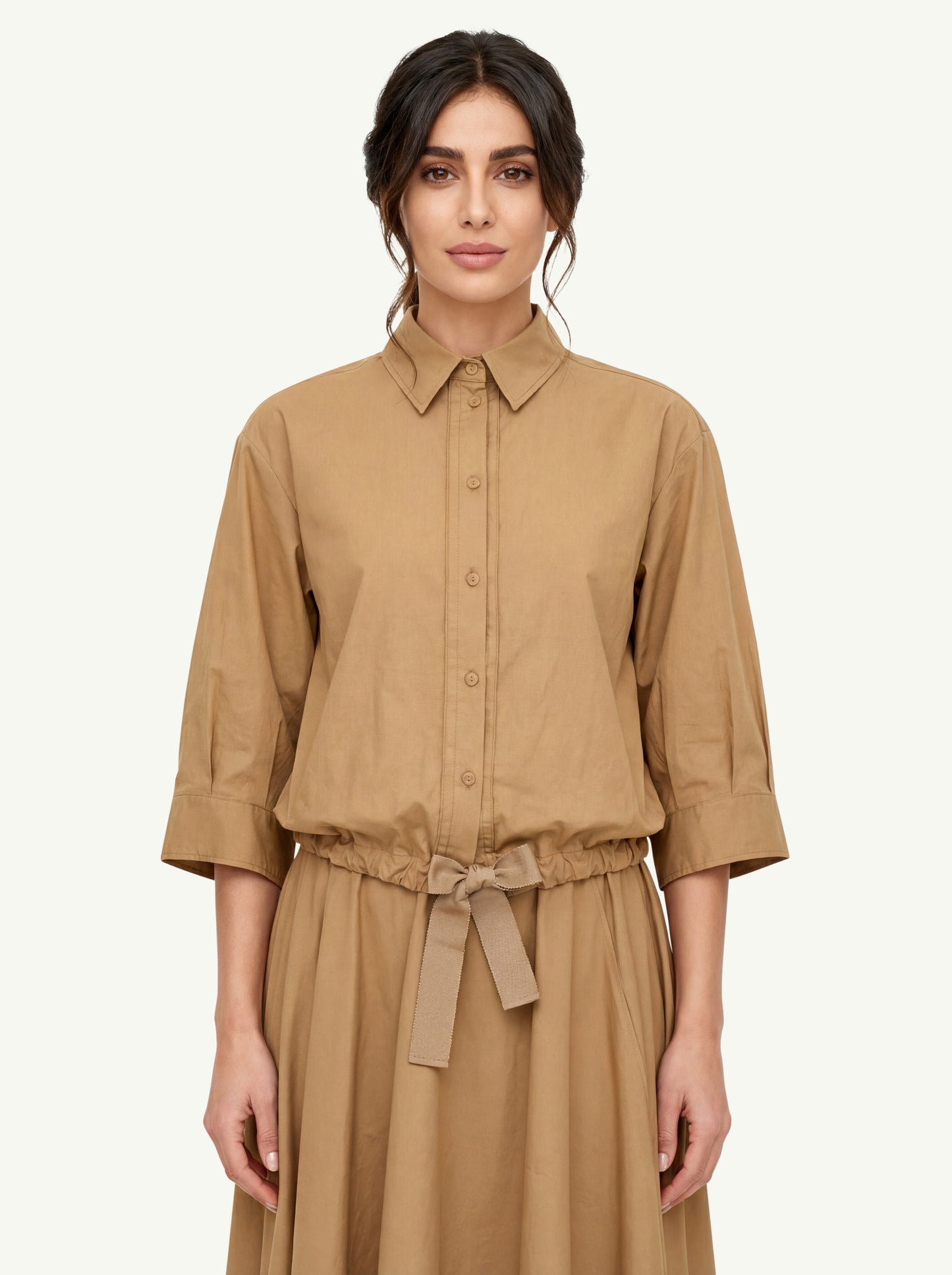  Forte_forte Camicia Mezza Manica Popeline Cotone Beige - 1