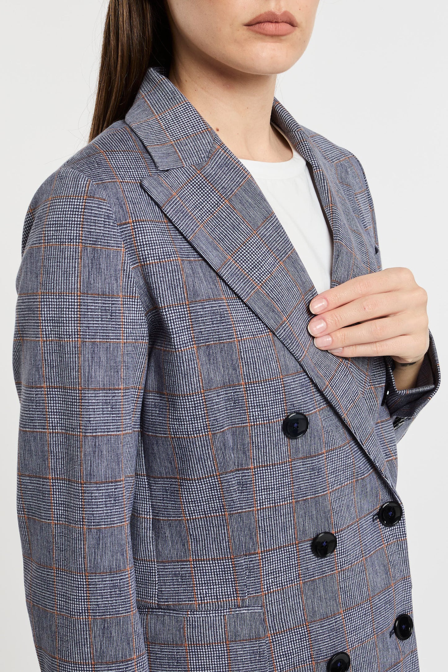  Circolo 1901 Double Breasted Prince Of Wales Jacket 96% Co 4% Ea Blue Blu Donna - 6