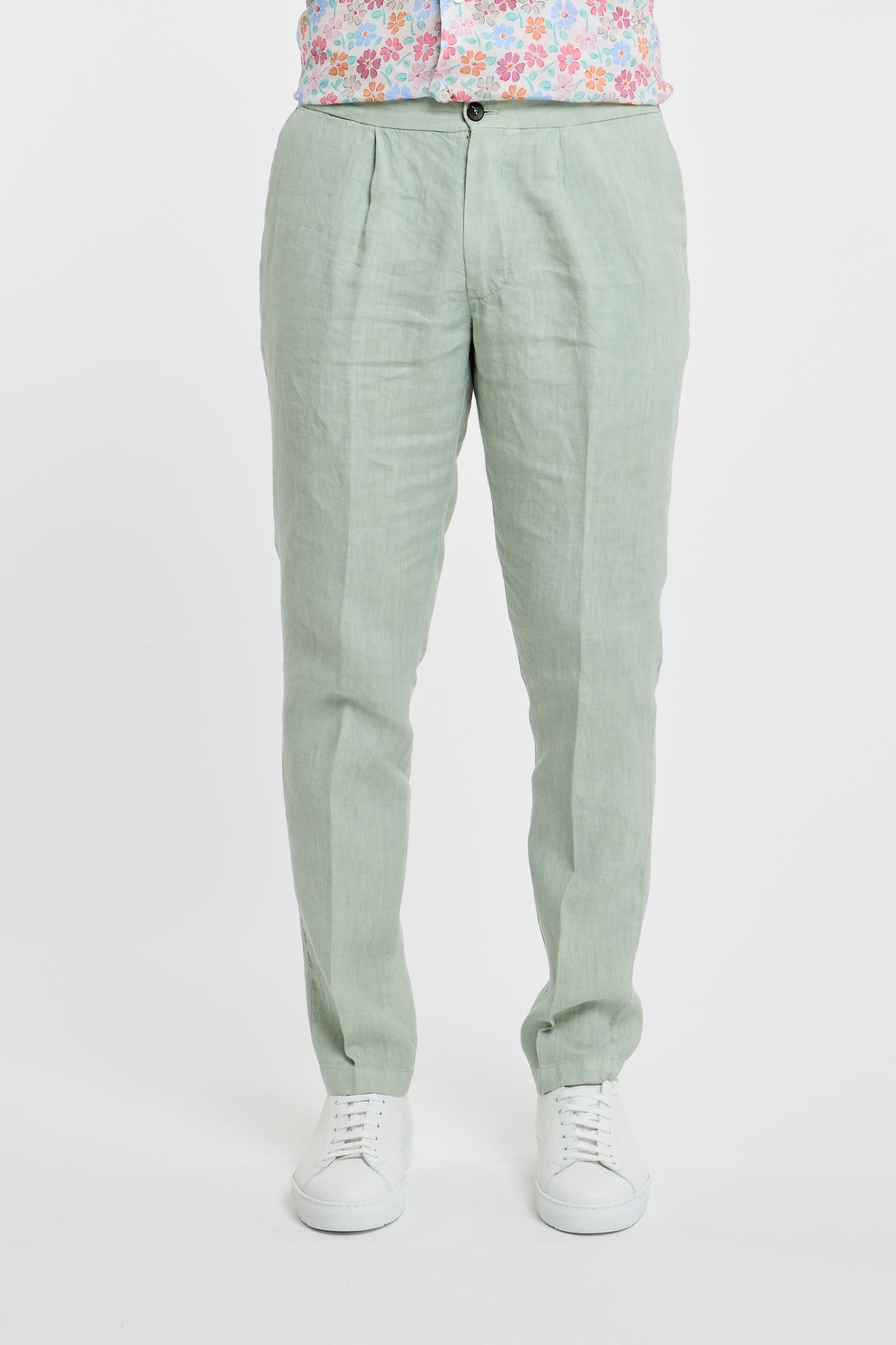  Devore Linen Trousers Green Verde Uomo - 1
