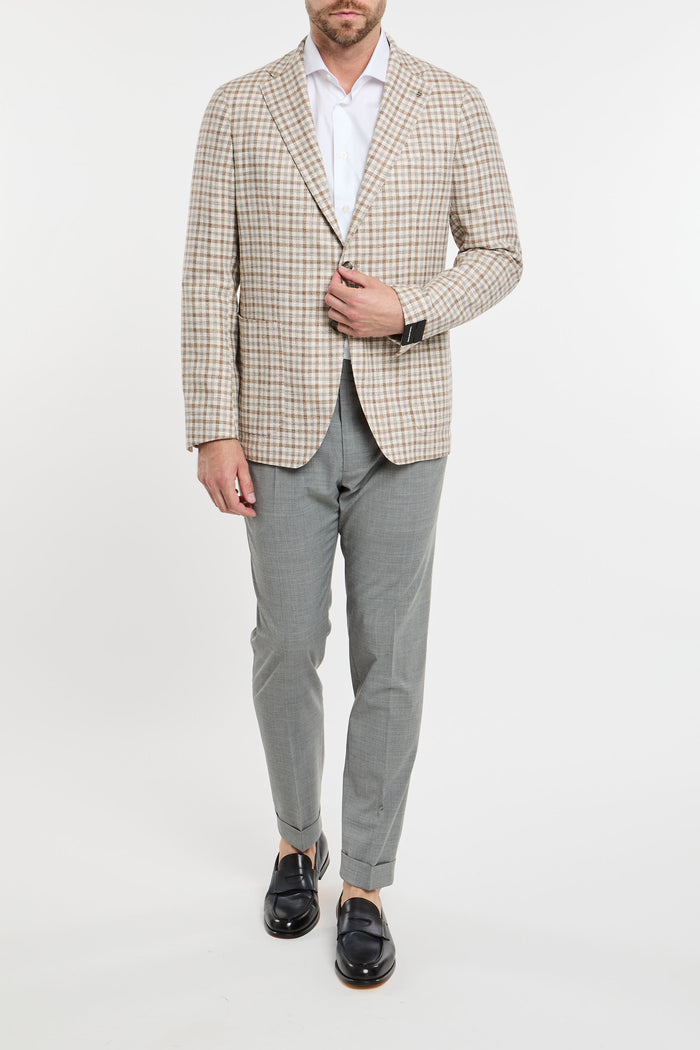  Tagliatore Multicolor Double-breasted Jacket In Mixed Materials Beige Uomo - 1