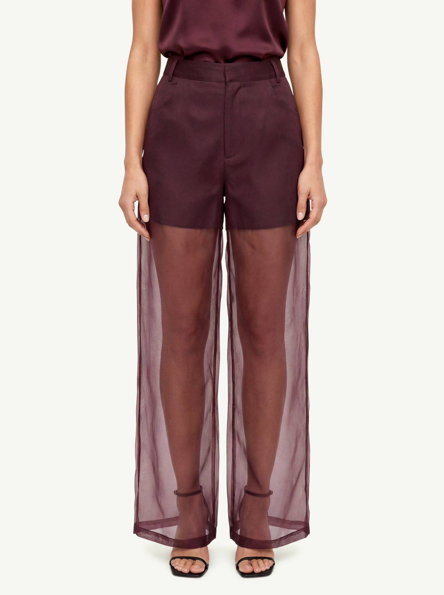  Federica Tosi Pantalone 5 Tasche In Organza Bordeaux - 3