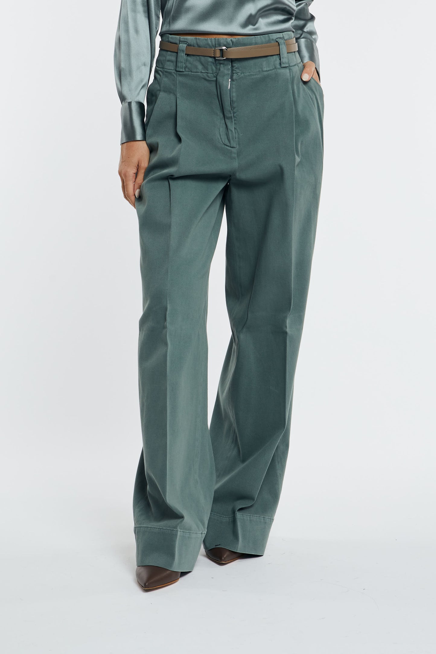  Peserico Pantalone Gabardina Di Cotone Verde Verde Donna - 1