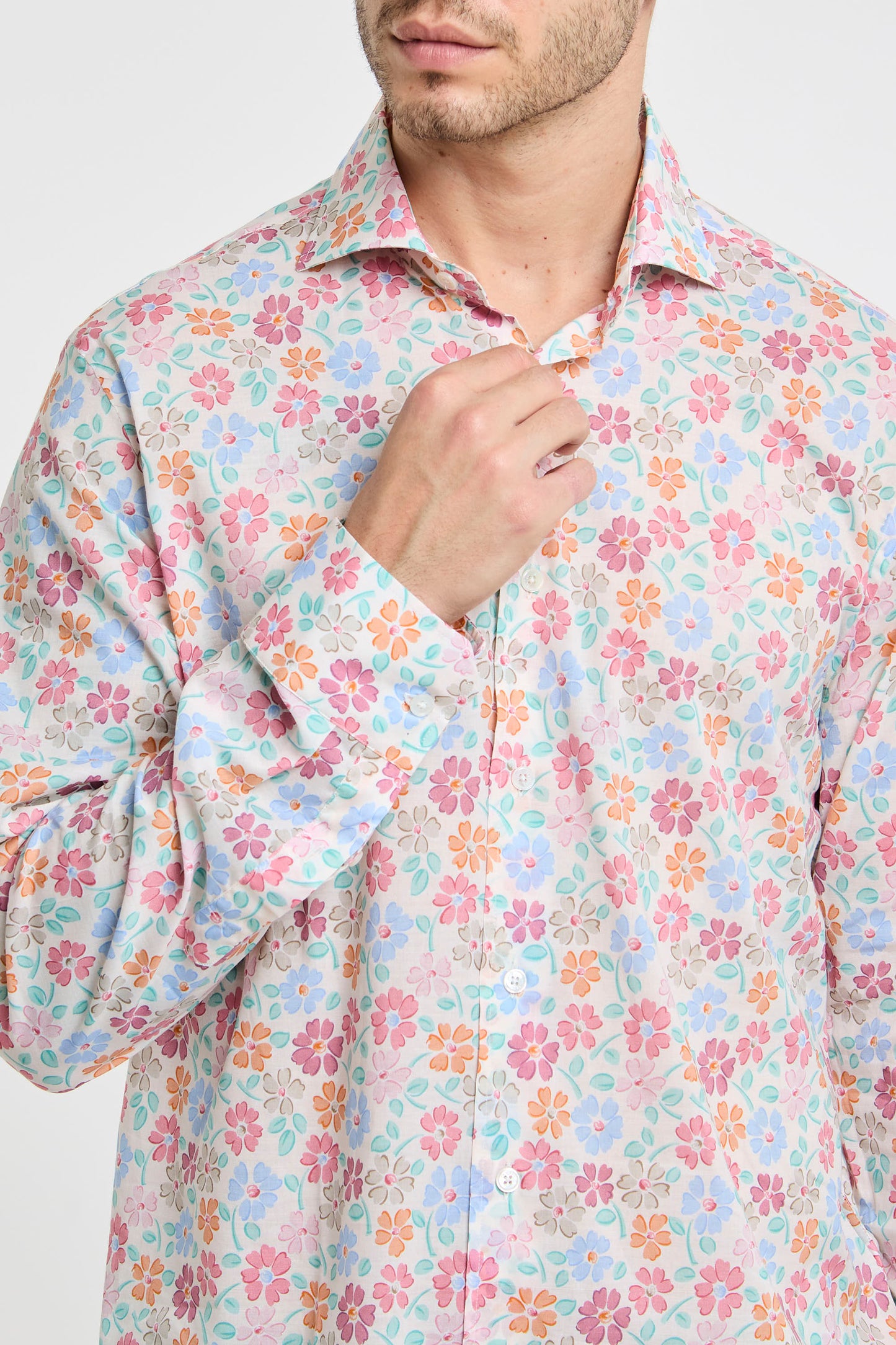  Fedeli Shirt Sean Ml Panamino 95% Co 5% Ea Multicolor Rosa Uomo - 5