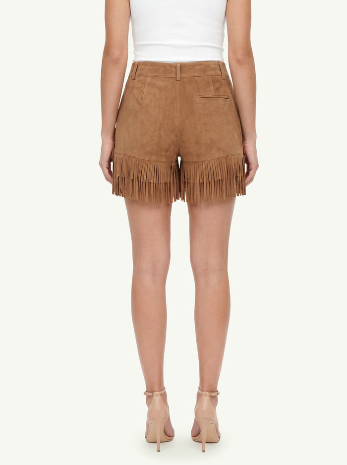  Federica Tosi Short Con Frange In Vera Pelle Marrone - 4