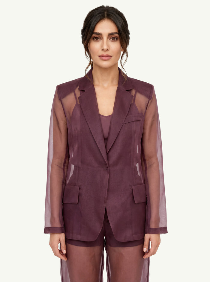  Federica Tosi Giacca In Organza Di Seta Bordeaux - 3