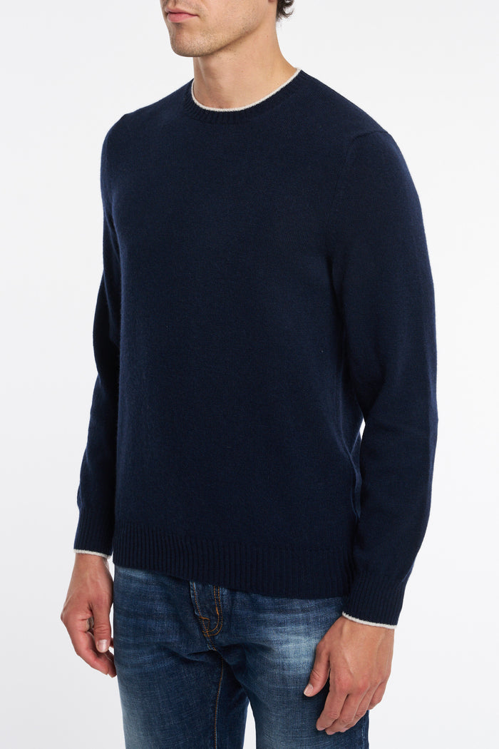  Fedeli Men's Persia Cashmere Bicolor Sweater Blue Blu Uomo - 2