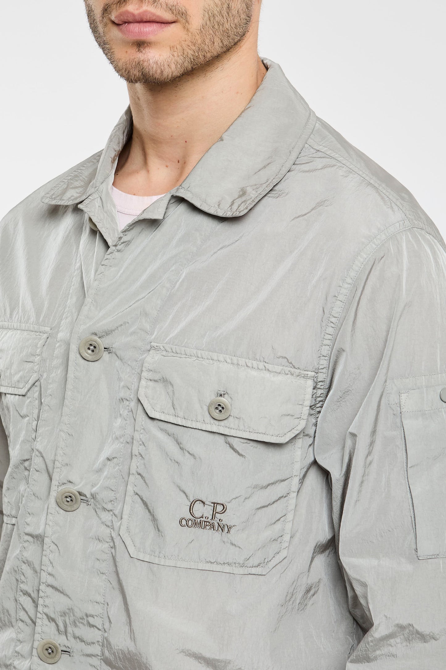  C.p. Company Overshirt Jacket Multicolor 100% Pa Grigio Uomo - 6