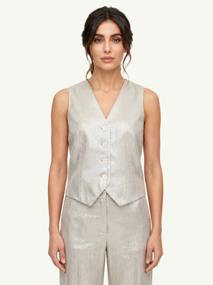  Peserico Gilet Resca Di Lino Beige - 3
