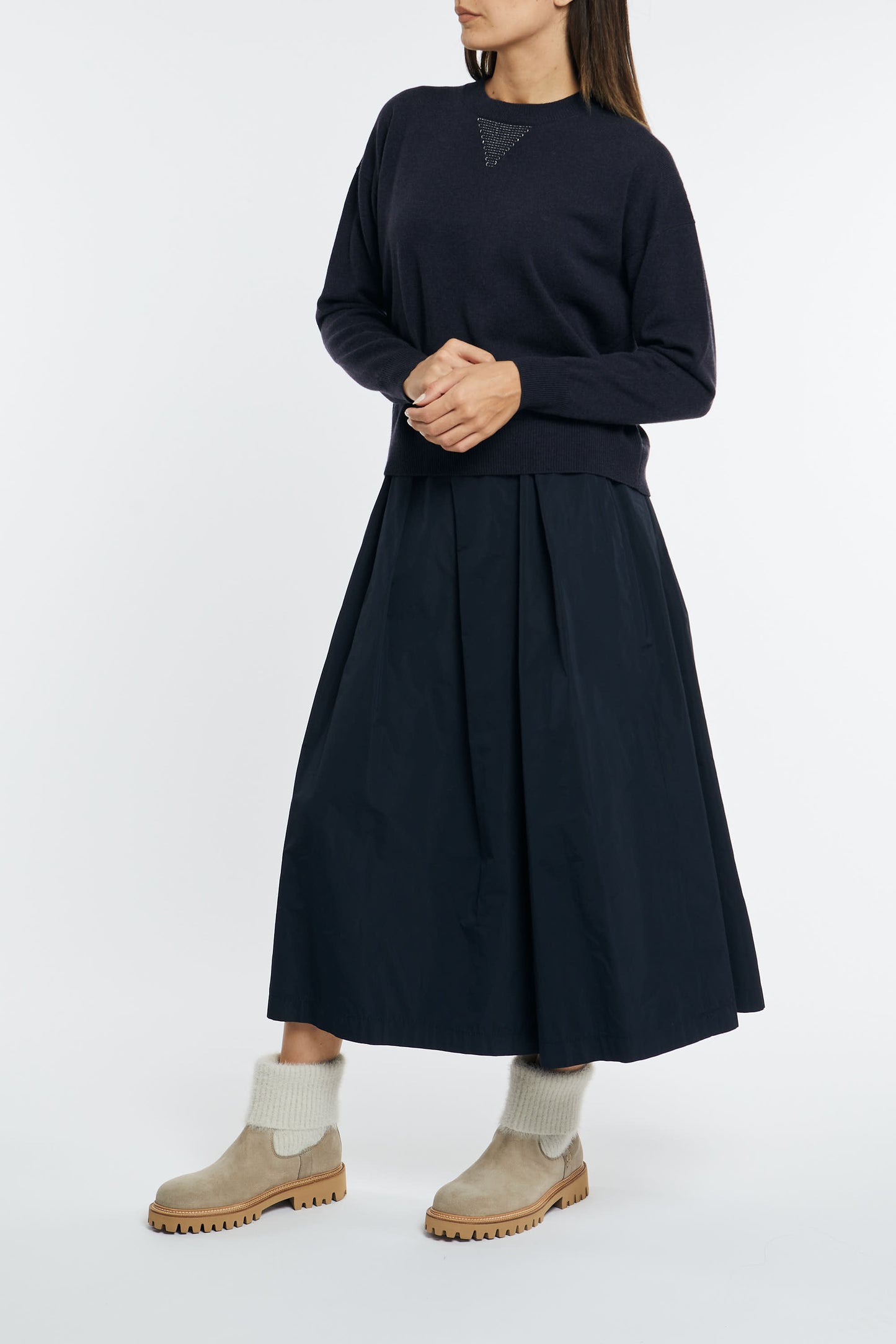  Peserico Maglia Tricot Lana Seta E Cashmere Blu Blu Donna - 2