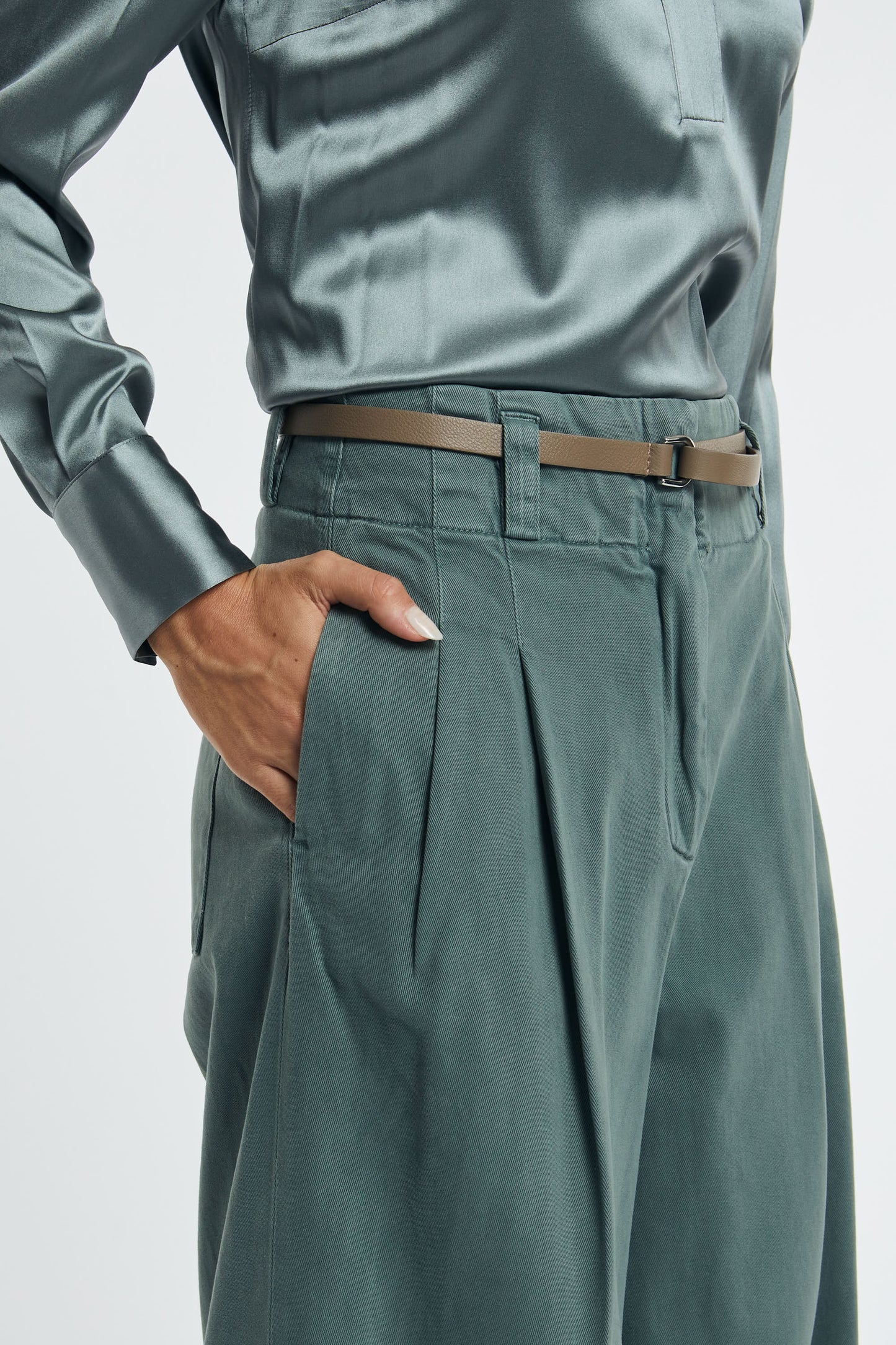  Peserico Pantalone Gabardina Di Cotone Verde Verde Donna - 4