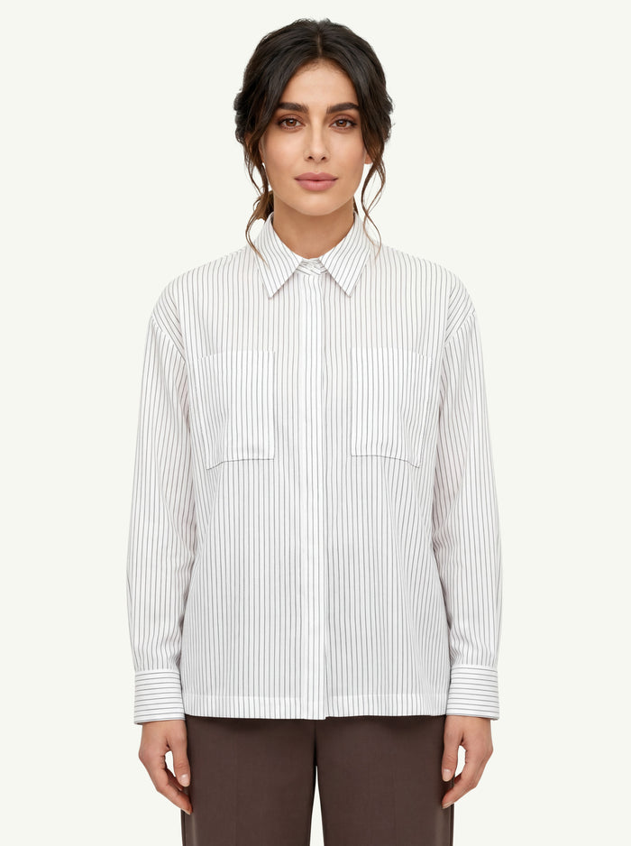  Peserico Camicia Organza In Cotone E Seta A Righe - 3