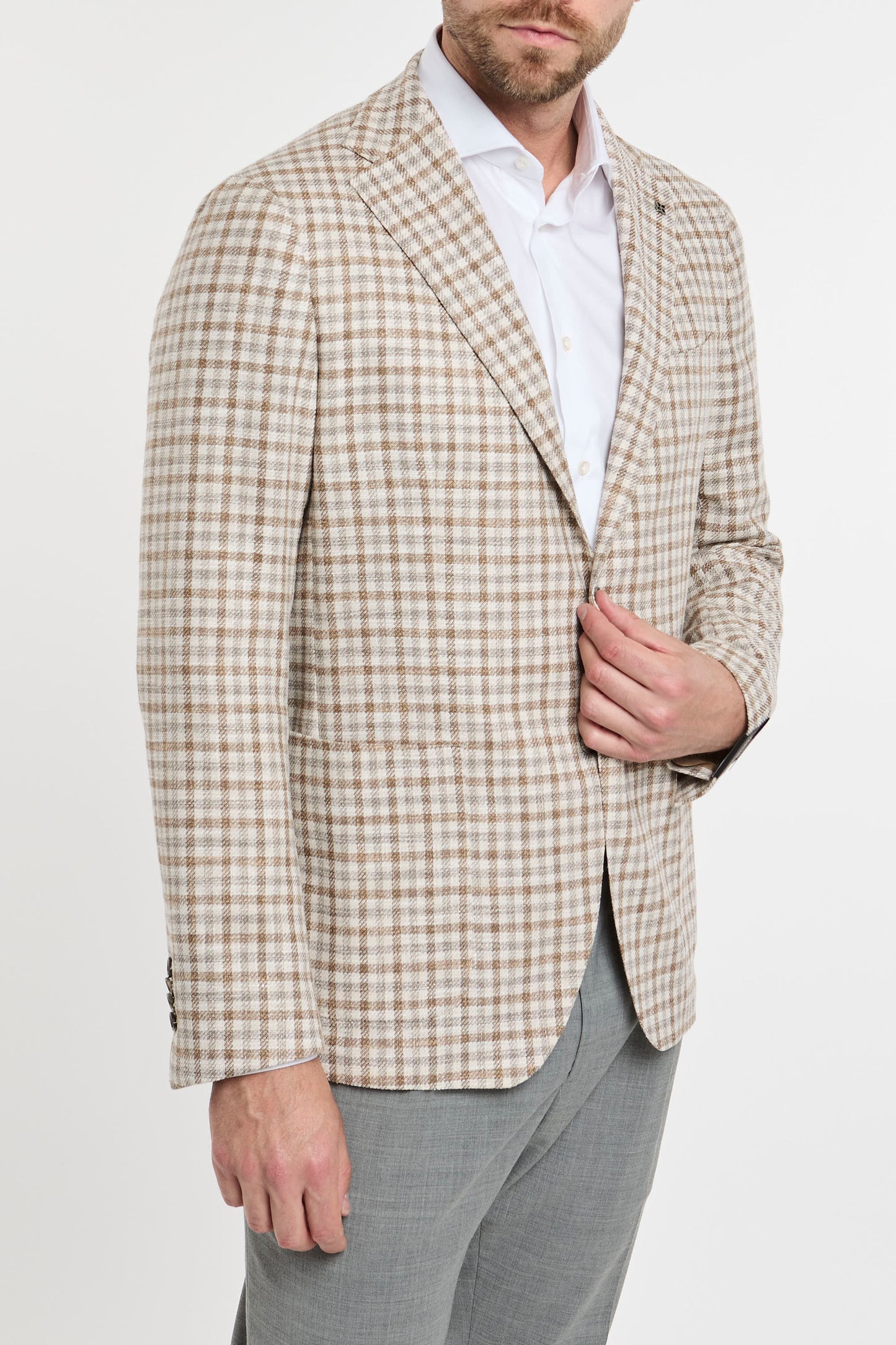  Tagliatore Multicolor Double-breasted Jacket In Mixed Materials Beige Uomo - 4