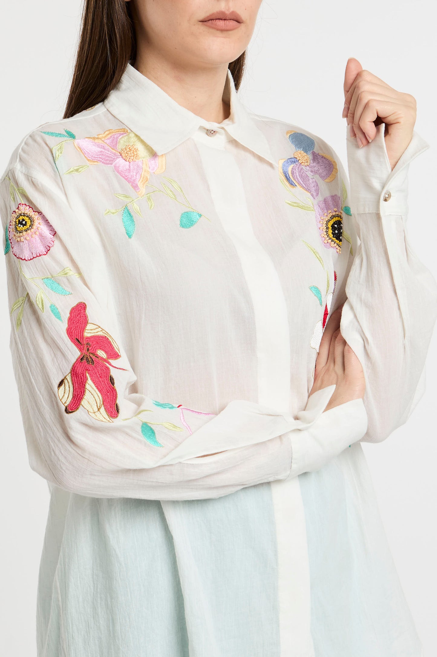  Forte_forte Shirt Heaven Embroidery Coton Voile Multicolor Bianco Donna - 7
