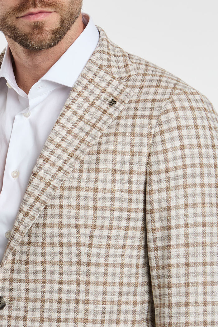  Tagliatore Multicolor Double-breasted Jacket In Mixed Materials Beige Uomo - 5