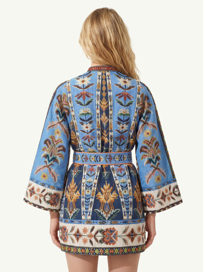  Farm Rio Embroidered Tapestry Mini Dress Azzurro - 4