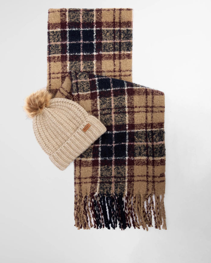Barbour Saltburn Beanie&tartan Scarf Beige Donna
