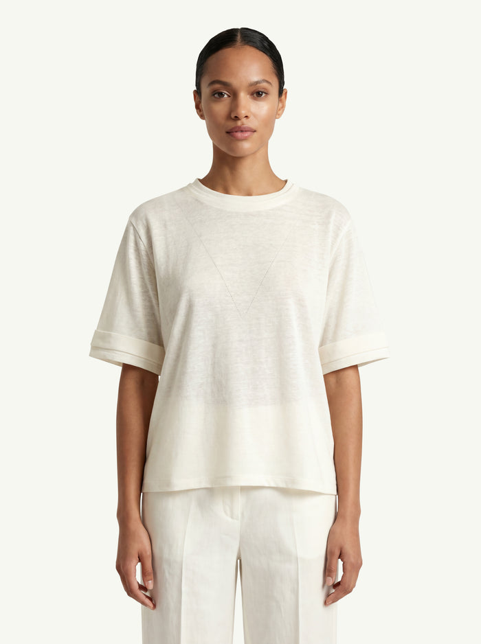 Short Sleeves Blouse With Rib Knit  Donna Purotatto