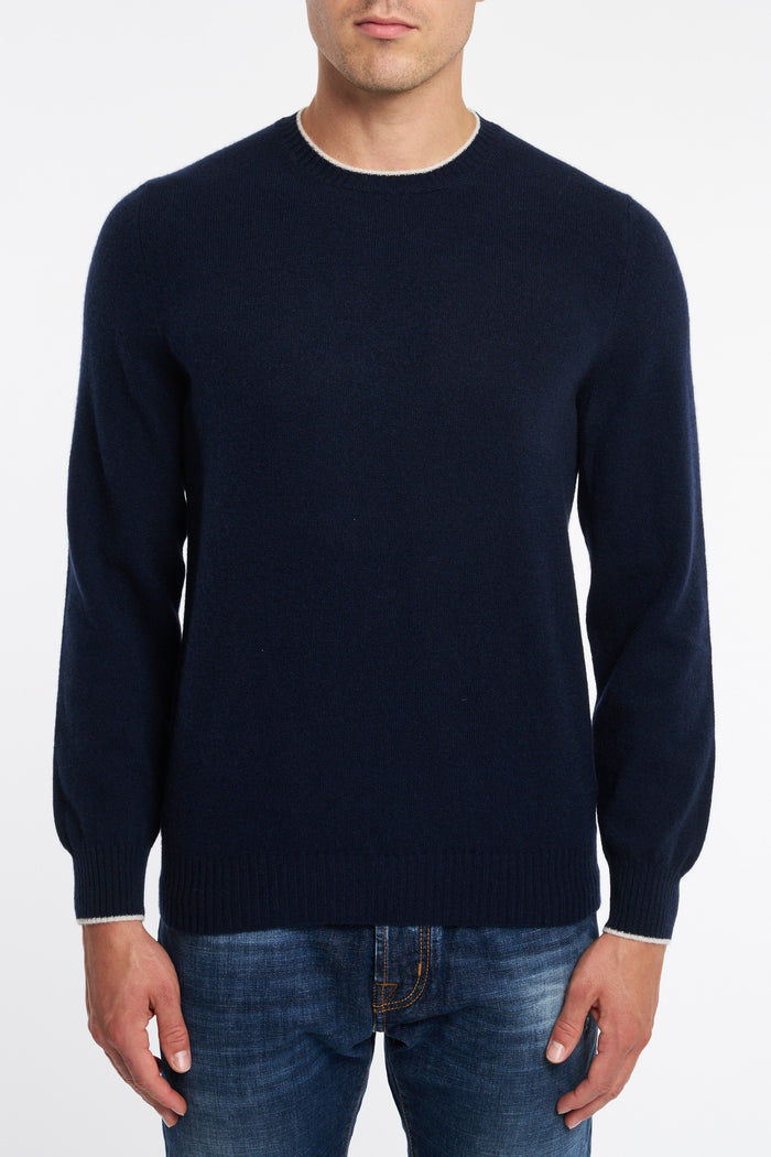  Fedeli Men's Persia Cashmere Bicolor Sweater Blue Blu Uomo - 1