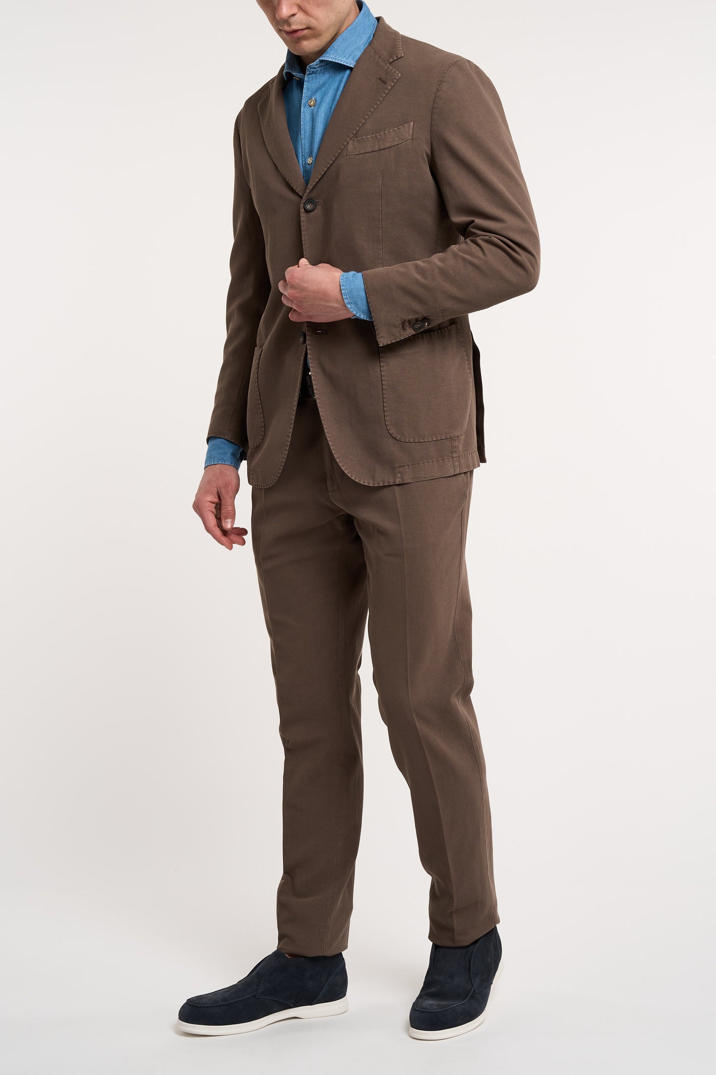  Santaniello Grey Suit In Cotton/linen Marrone Uomo - 4