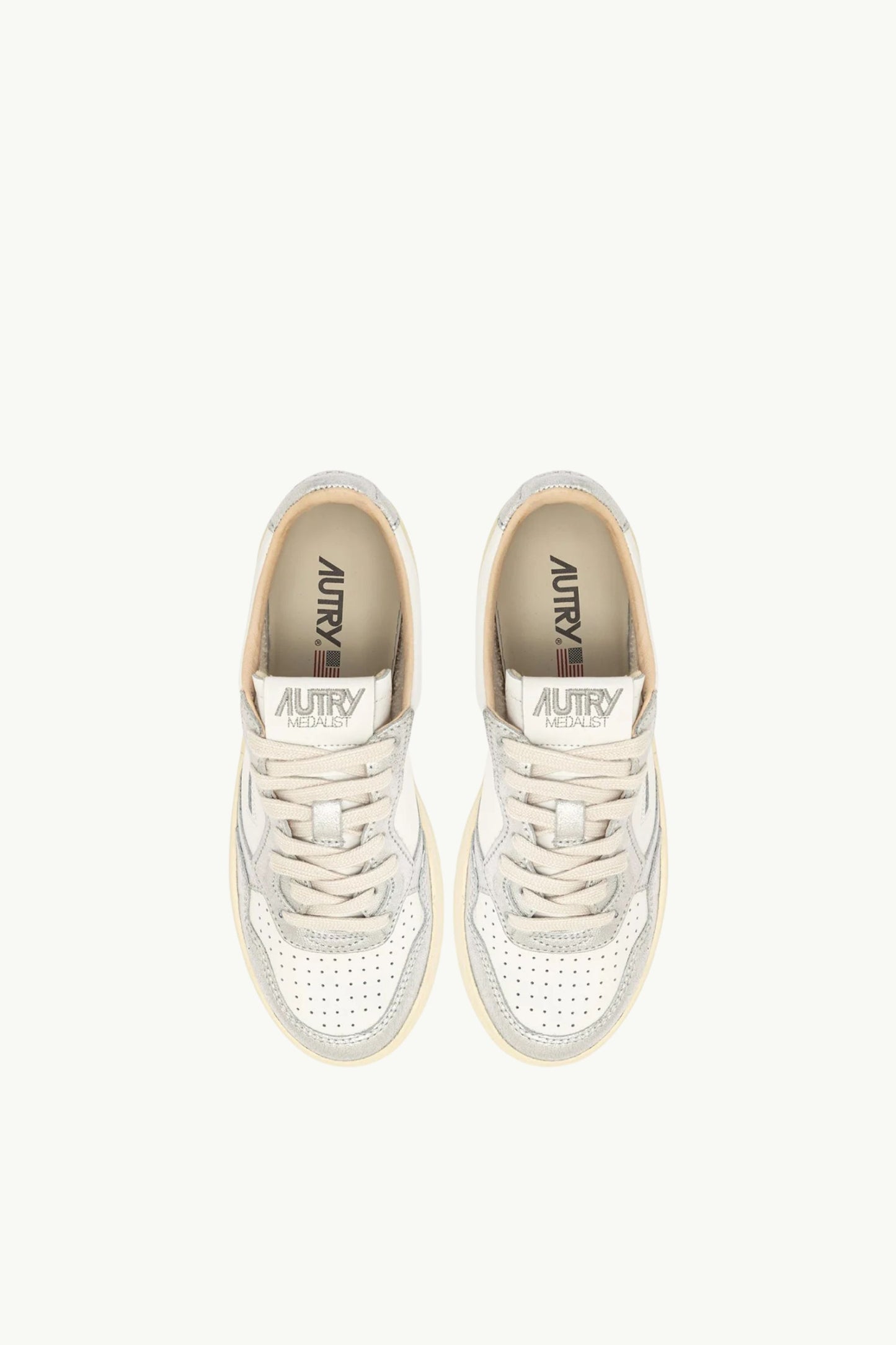  Autry Medalist Low Wom Leat Leat Argento - 4