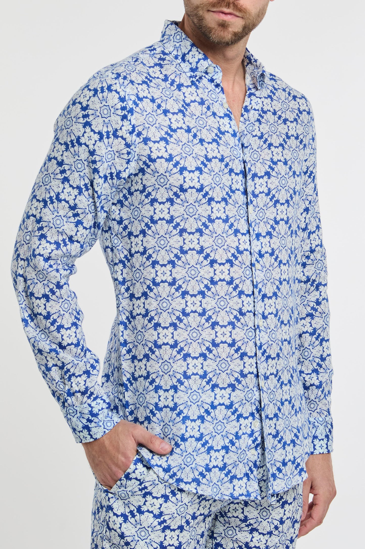  Peninsula Multicolor Shirt 100% Li Blu Uomo - 3
