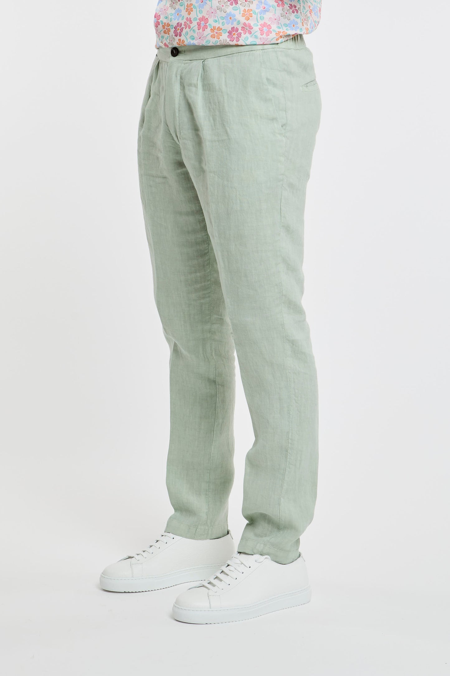  Devore Linen Trousers Green Verde Uomo - 2