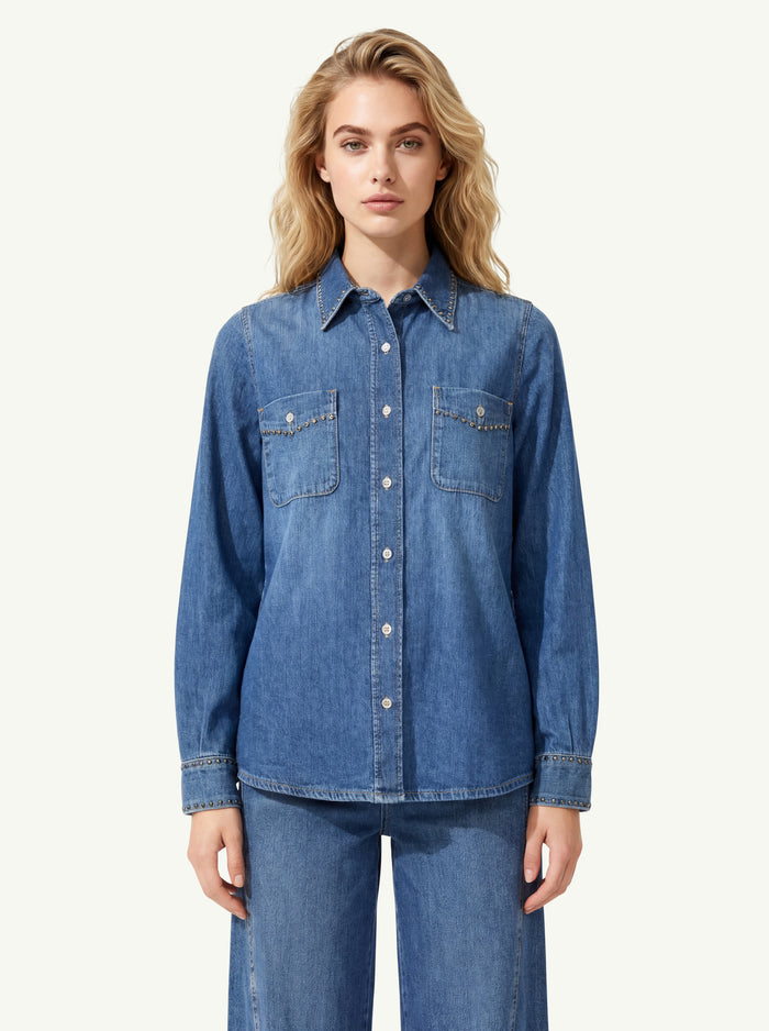  7 For All Mankind Wastern Shirt Street Wise With Studs Azzurro - 3