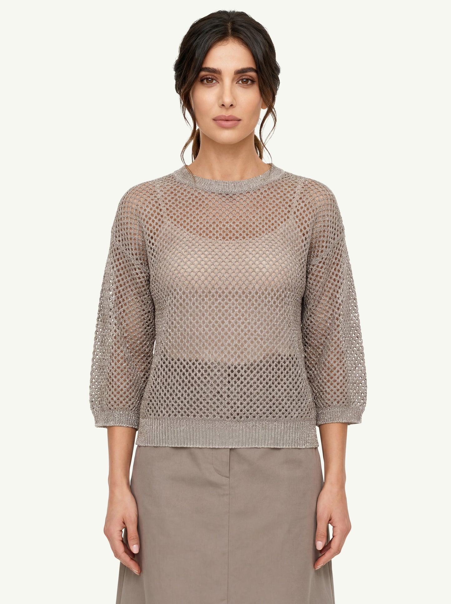  Peserico Maglia Filato Melange Lino E Cotone Beige - 1